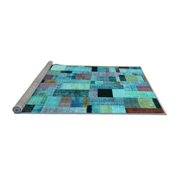 Sideview of Machine Washable Patchwork Light Blue Transitional Rug, wshcon371lblu