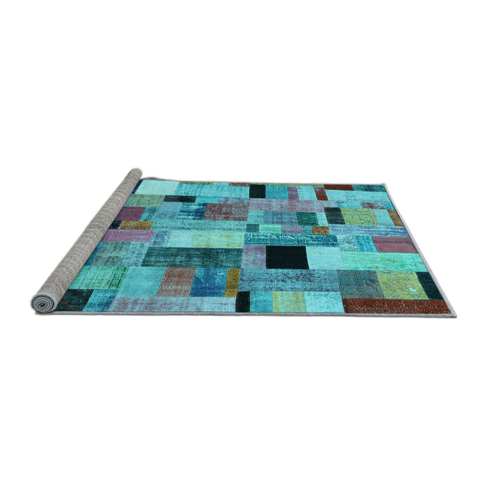 Sideview of Machine Washable Patchwork Light Blue Transitional Rug, wshcon371lblu