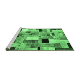 Sideview of Machine Washable Patchwork Emerald Green Transitional Area Rugs, wshcon371emgrn