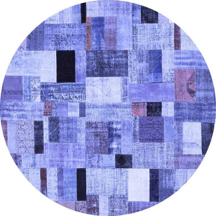 Round Machine Washable Patchwork Blue Transitional Rug, wshcon371blu