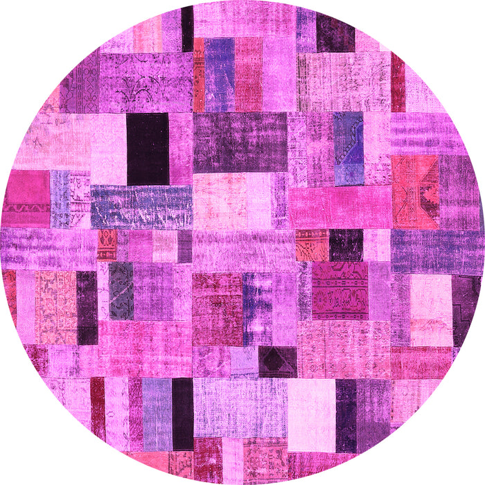 Round Machine Washable Patchwork Pink Transitional Rug, wshcon371pnk