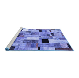 Sideview of Machine Washable Patchwork Blue Transitional Rug, wshcon371blu