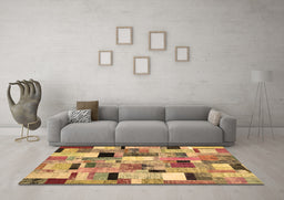 Machine Washable Patchwork Brown Transitional Rug in a Living Room,, wshcon371brn
