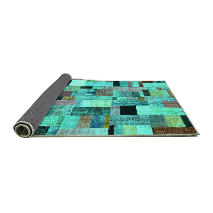 Sideview of Patchwork Turquoise Transitional Rug, con371turq