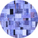 Round Patchwork Blue Transitional Rug, con371blu