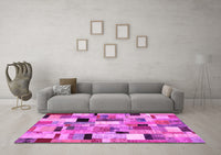 Machine Washable Patchwork Pink Transitional Rug, wshcon371pnk