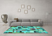 Machine Washable Patchwork Turquoise Transitional Area Rugs in a Living Room,, wshcon371turq