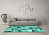 Machine Washable Patchwork Turquoise Transitional Rug, wshcon371turq