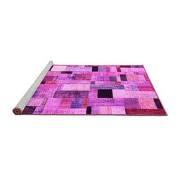 Sideview of Machine Washable Patchwork Pink Transitional Rug, wshcon371pnk