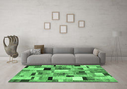 Machine Washable Patchwork Emerald Green Transitional Area Rugs in a Living Room,, wshcon371emgrn