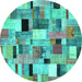 Round Patchwork Turquoise Transitional Rug, con371turq