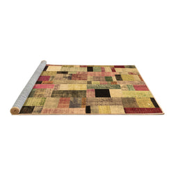 Sideview of Machine Washable Patchwork Brown Transitional Rug, wshcon371brn