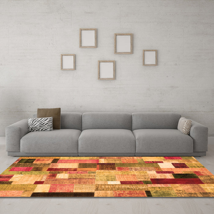 Machine Washable Patchwork Orange Transitional Area Rugs in a Living Room, wshcon372org