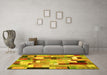 Machine Washable Patchwork Yellow Transitional Rug in a Living Room, wshcon372yw