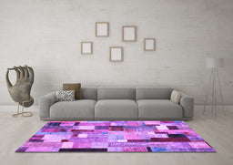 Machine Washable Patchwork Purple Transitional Area Rugs in a Living Room, wshcon372pur