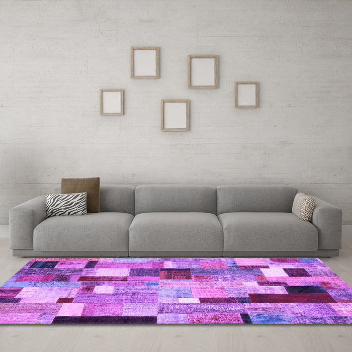 Machine Washable Patchwork Purple Transitional Area Rugs in a Living Room, wshcon372pur