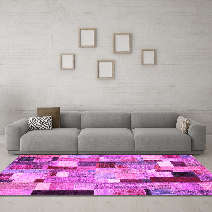 Machine Washable Patchwork Pink Transitional Rug in a Living Room, wshcon372pnk