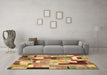 Machine Washable Patchwork Brown Transitional Rug in a Living Room,, wshcon372brn