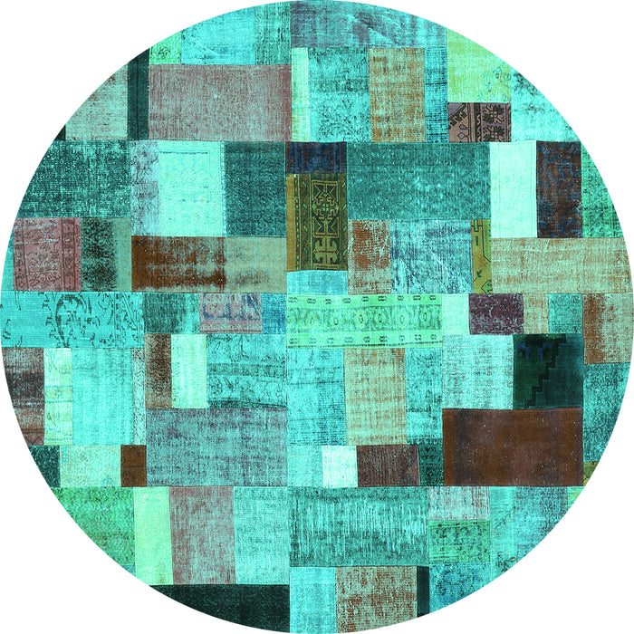 Round Patchwork Turquoise Transitional Rug, con372turq