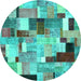 Round Patchwork Turquoise Transitional Rug, con372turq