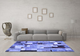 Machine Washable Patchwork Blue Transitional Rug in a Living Room, wshcon372blu