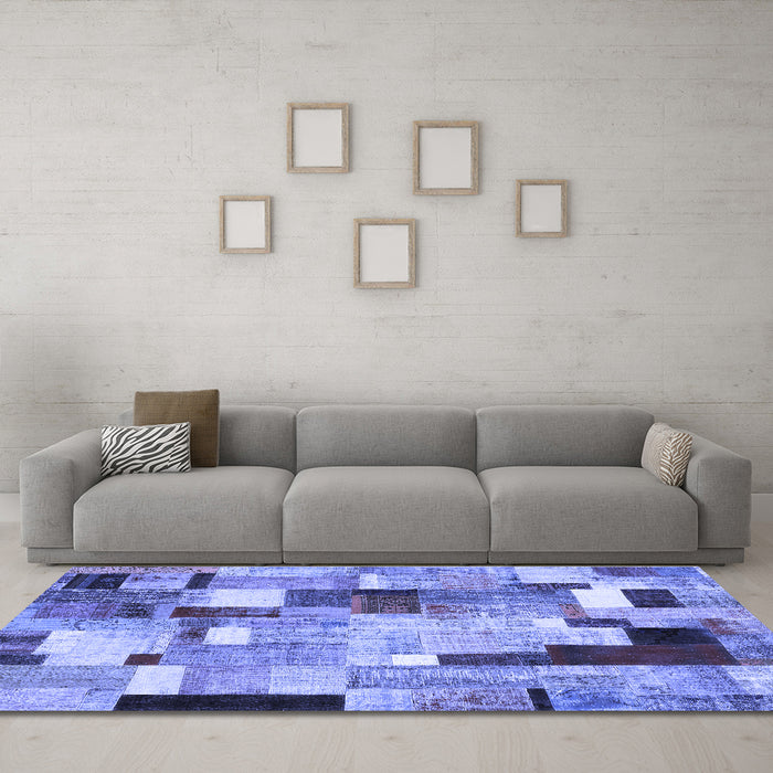 Machine Washable Patchwork Blue Transitional Rug in a Living Room, wshcon372blu