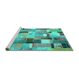 Sideview of Machine Washable Patchwork Turquoise Transitional Area Rugs, wshcon372turq