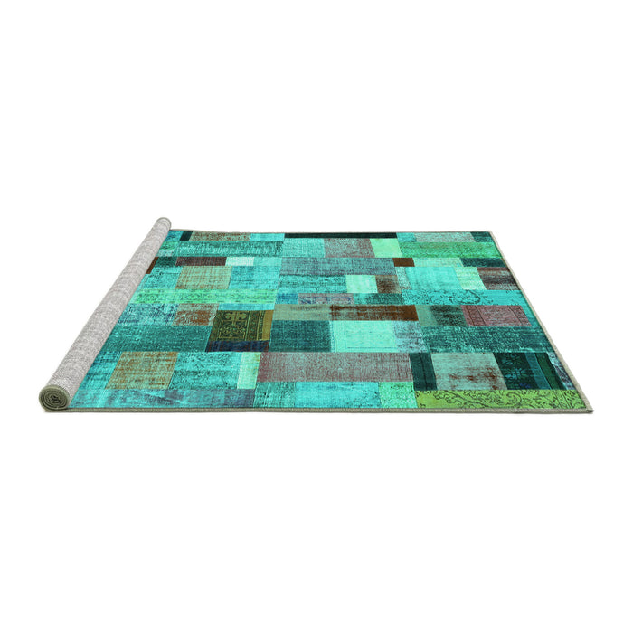 Sideview of Machine Washable Patchwork Turquoise Transitional Area Rugs, wshcon372turq