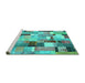 Sideview of Machine Washable Patchwork Turquoise Transitional Area Rugs, wshcon372turq