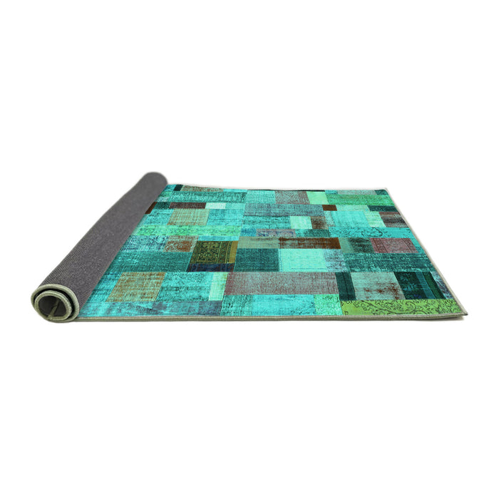 Sideview of Patchwork Turquoise Transitional Rug, con372turq