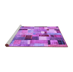 Sideview of Machine Washable Patchwork Purple Transitional Area Rugs, wshcon372pur