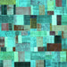 Square Machine Washable Patchwork Turquoise Transitional Area Rugs, wshcon372turq