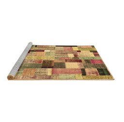 Sideview of Machine Washable Patchwork Brown Transitional Rug, wshcon372brn