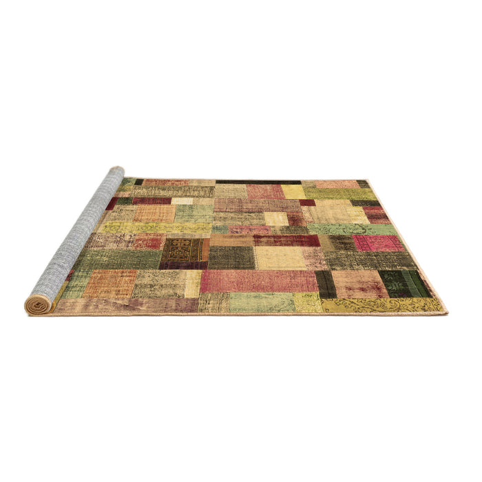 Sideview of Machine Washable Patchwork Brown Transitional Rug, wshcon372brn