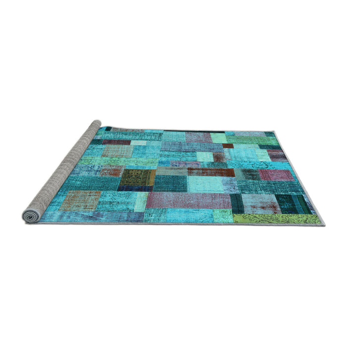 Sideview of Machine Washable Patchwork Light Blue Transitional Rug, wshcon372lblu