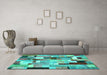 Machine Washable Patchwork Turquoise Transitional Area Rugs in a Living Room,, wshcon372turq