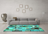 Machine Washable Patchwork Turquoise Transitional Rug, wshcon372turq