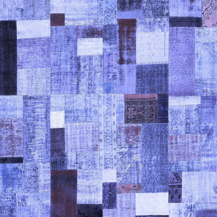 Machine Washable Patchwork Blue Transitional Rug, wshcon372blu