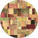 Round Patchwork Brown Transitional Rug, con372brn