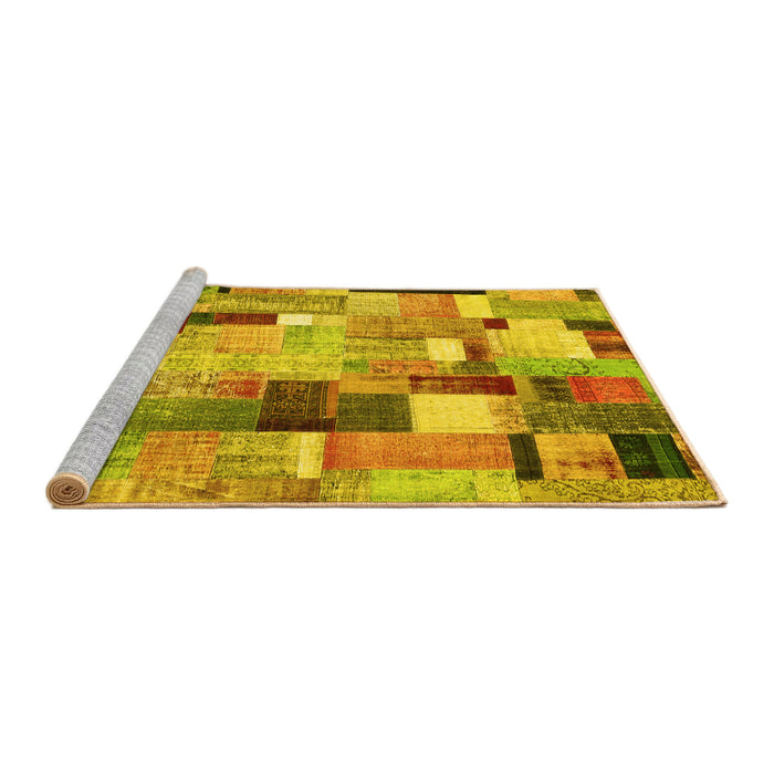 Sideview of Machine Washable Patchwork Yellow Transitional Rug, wshcon372yw