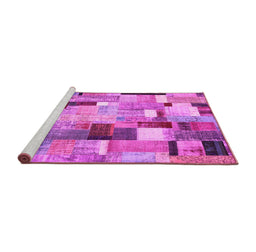 Sideview of Machine Washable Patchwork Pink Transitional Rug, wshcon372pnk