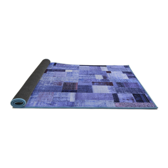 Sideview of Patchwork Blue Transitional Rug, con372blu