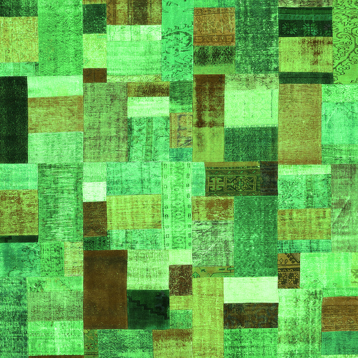 Round Machine Washable Patchwork Green Transitional Area Rugs, wshcon372grn