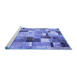 Sideview of Machine Washable Patchwork Blue Transitional Rug, wshcon372blu