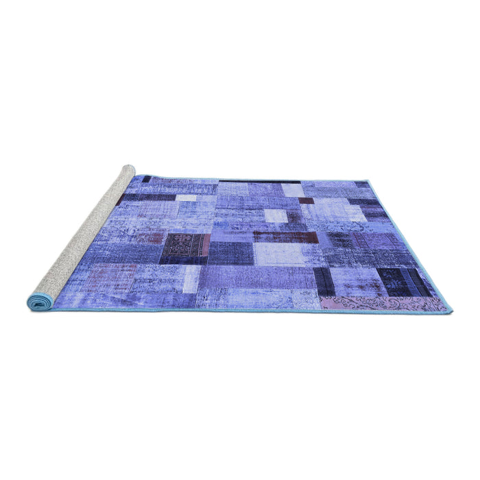 Sideview of Machine Washable Patchwork Blue Transitional Rug, wshcon372blu