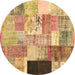 Round Patchwork Brown Transitional Rug, con373brn