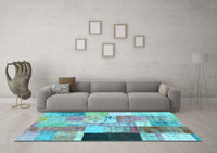 Machine Washable Patchwork Light Blue Transitional Rug, wshcon373lblu