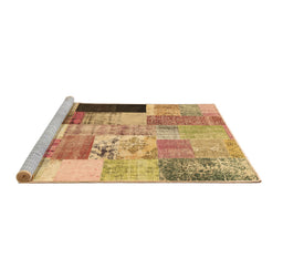 Sideview of Machine Washable Patchwork Brown Transitional Rug, wshcon373brn