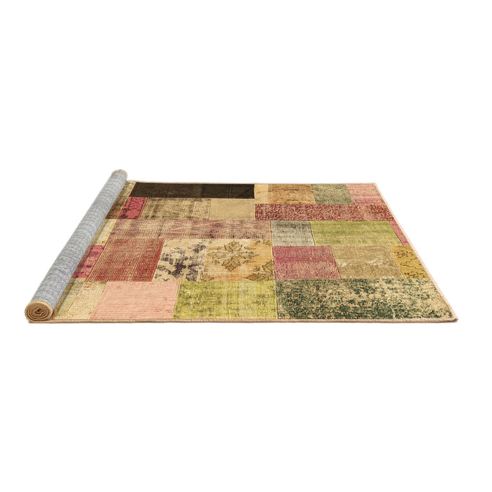 Sideview of Machine Washable Patchwork Brown Transitional Rug, wshcon373brn