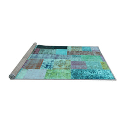 Sideview of Machine Washable Patchwork Light Blue Transitional Rug, wshcon373lblu